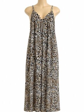 Swim Cover Bathing Suit Cover Slip Dress Adjustable Straps Animal Print Beach XS